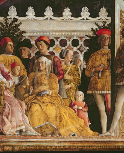 Detalle de Bárbara de Brandeburgo, (esposa de Ludovico Gonzaga III de Mantua y sus hijos y cortesanos), de la Cámara de los Esposos o Cámara Picta, 1465-74 de Andrea Mantegna